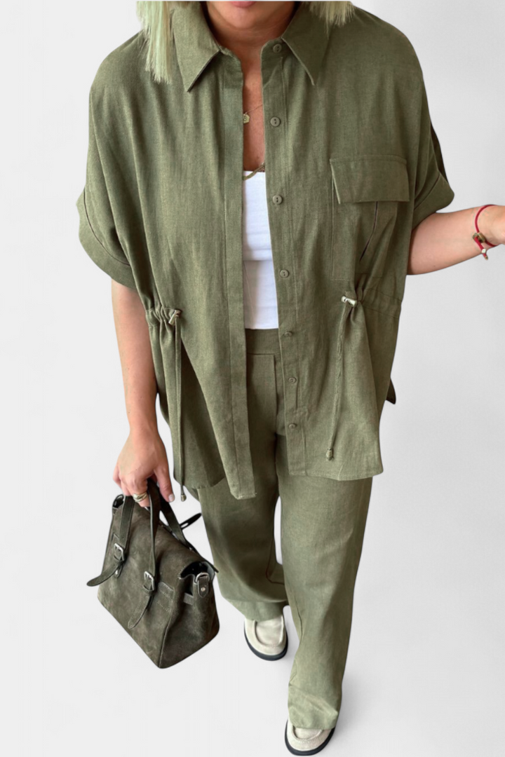 Lani Camisa e Calças Relaxadas de Algodão e Linho