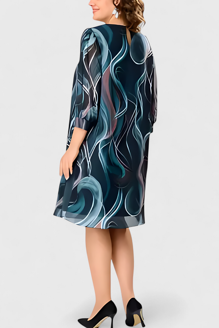 Vestido Almira Gaisa com Padrão de Torção do Oceano e Corte Fluido