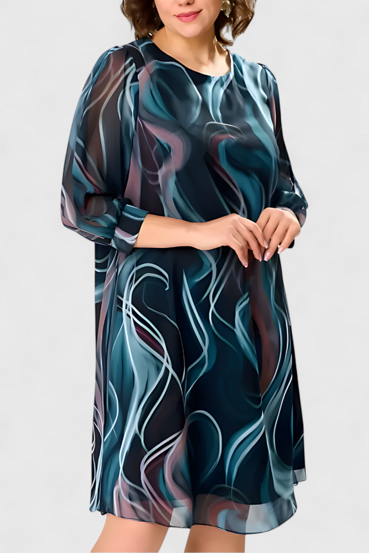 Vestido Almira Gaisa com Padrão de Torção do Oceano e Corte Fluido