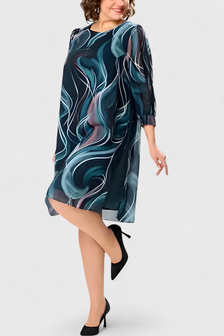 Vestido Almira Gaisa com Padrão de Torção do Oceano e Corte Fluido