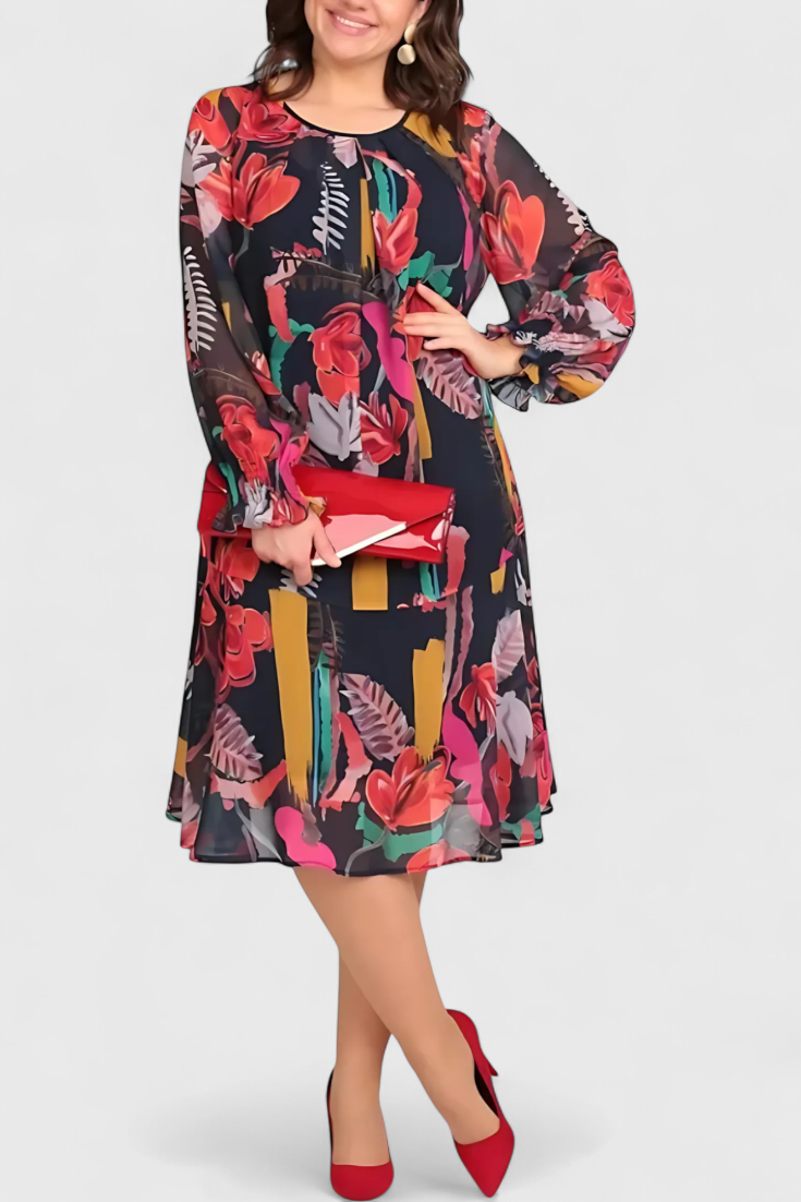 Vestido Midi Annegret com Mangas Longas e Corte Fluído