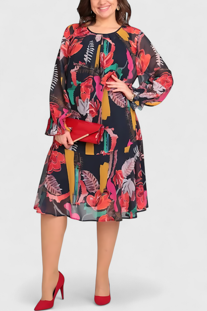 Vestido Midi Annegret com Mangas Longas e Corte Fluído