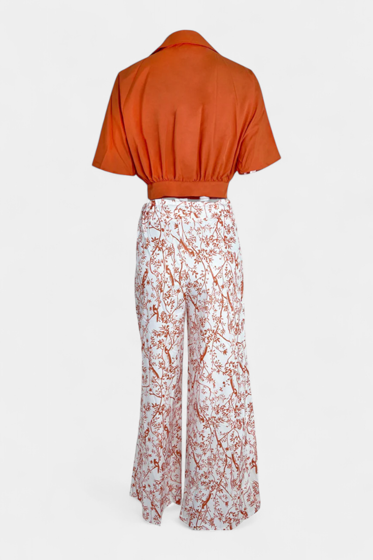 Conjunto Olivia Boho com decote em V e pernas largas