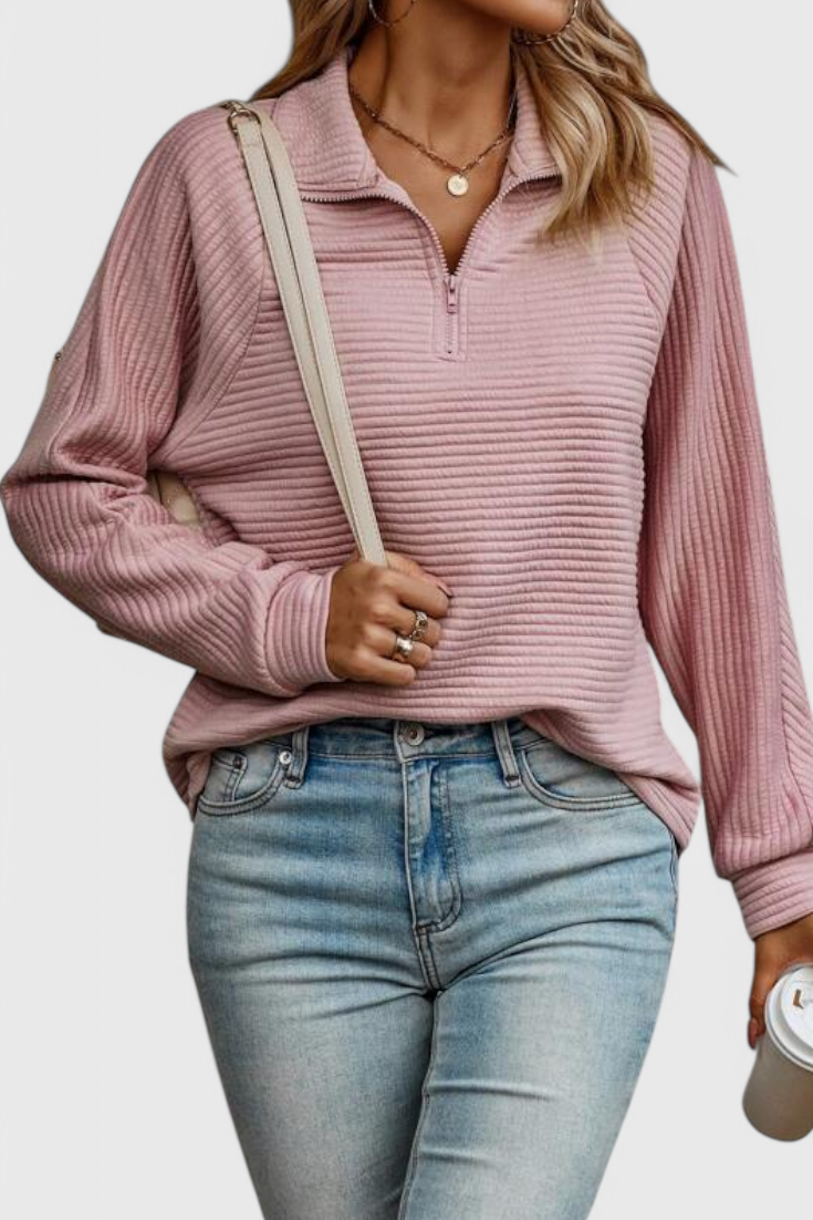 Helene | Pullover em V com fecho e mangas compridas