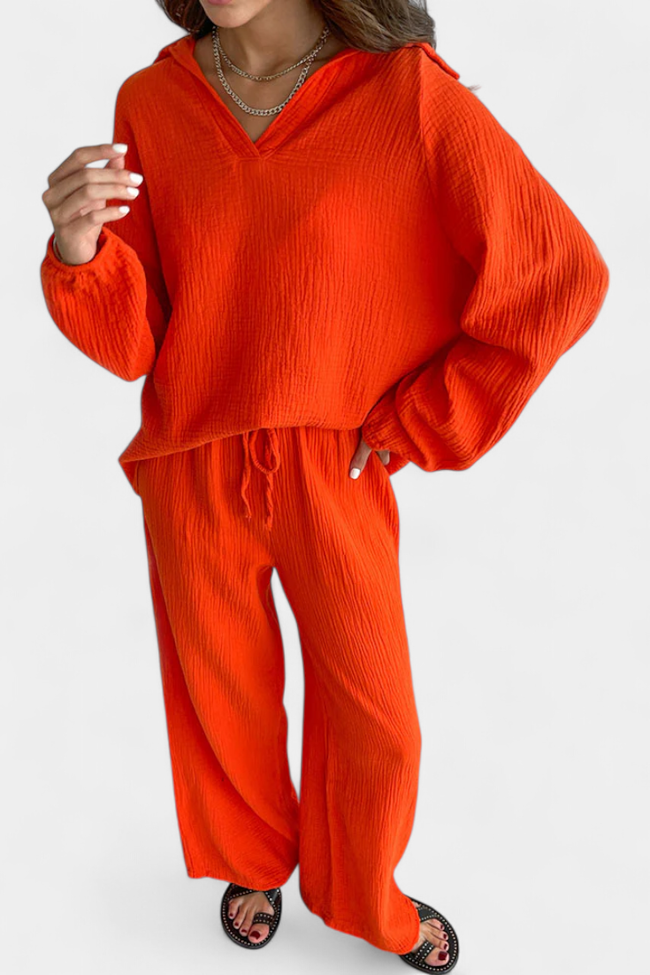 Aya Dviejų Dalių Medvilnės Komplektas su V-formos Iškirpte