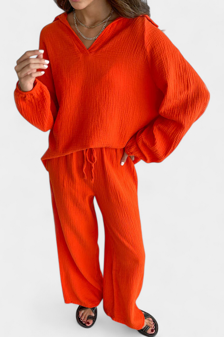 Aya Dviejų Dalių Medvilnės Komplektas su V-formos Iškirpte