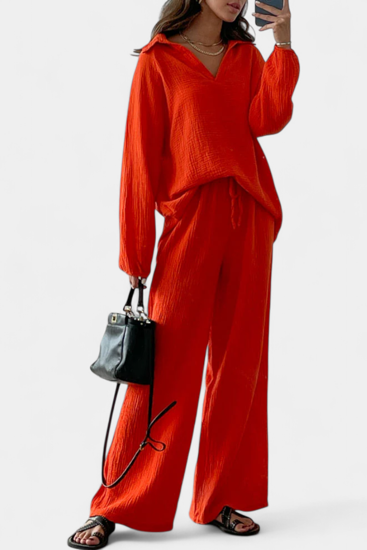 Aya Dviejų Dalių Medvilnės Komplektas su V-formos Iškirpte