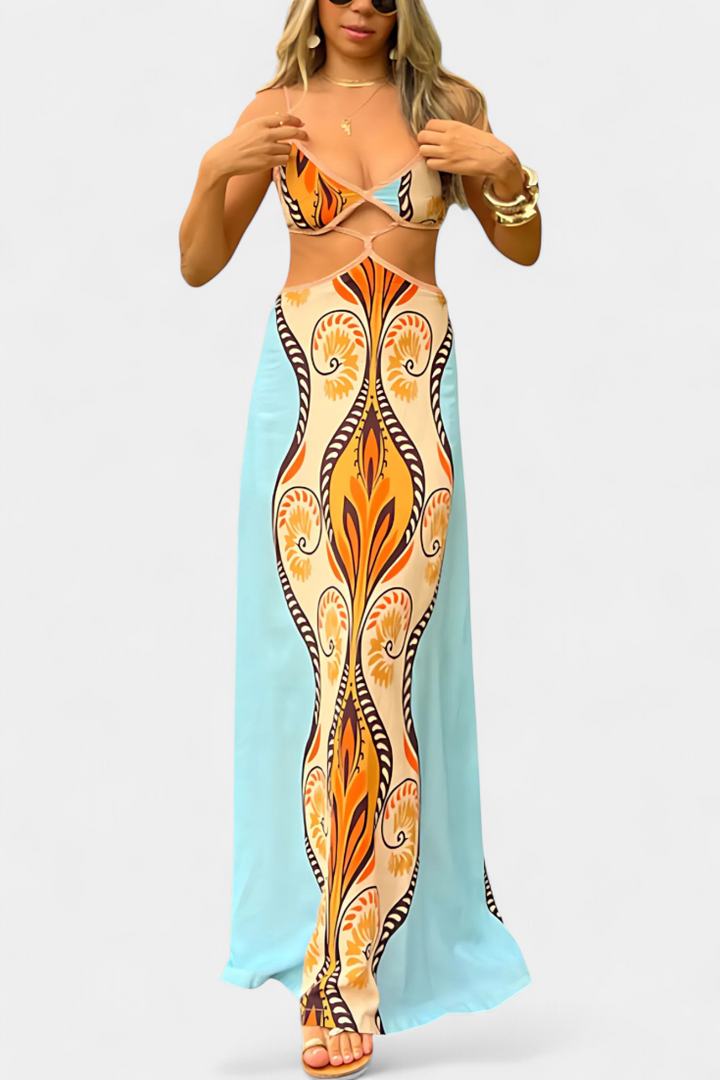 Sytella Suknelė su Iškirptėmis ir Abstrakčiu Raštu