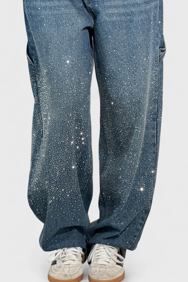 Dariya jeans Cargo Balloon com brilho e aplicações de pedras