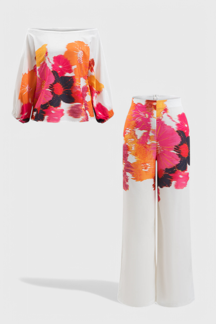 Conjunto Sybella de Duas Peças com Ombros Descobertos e Botas Largas com Padrão