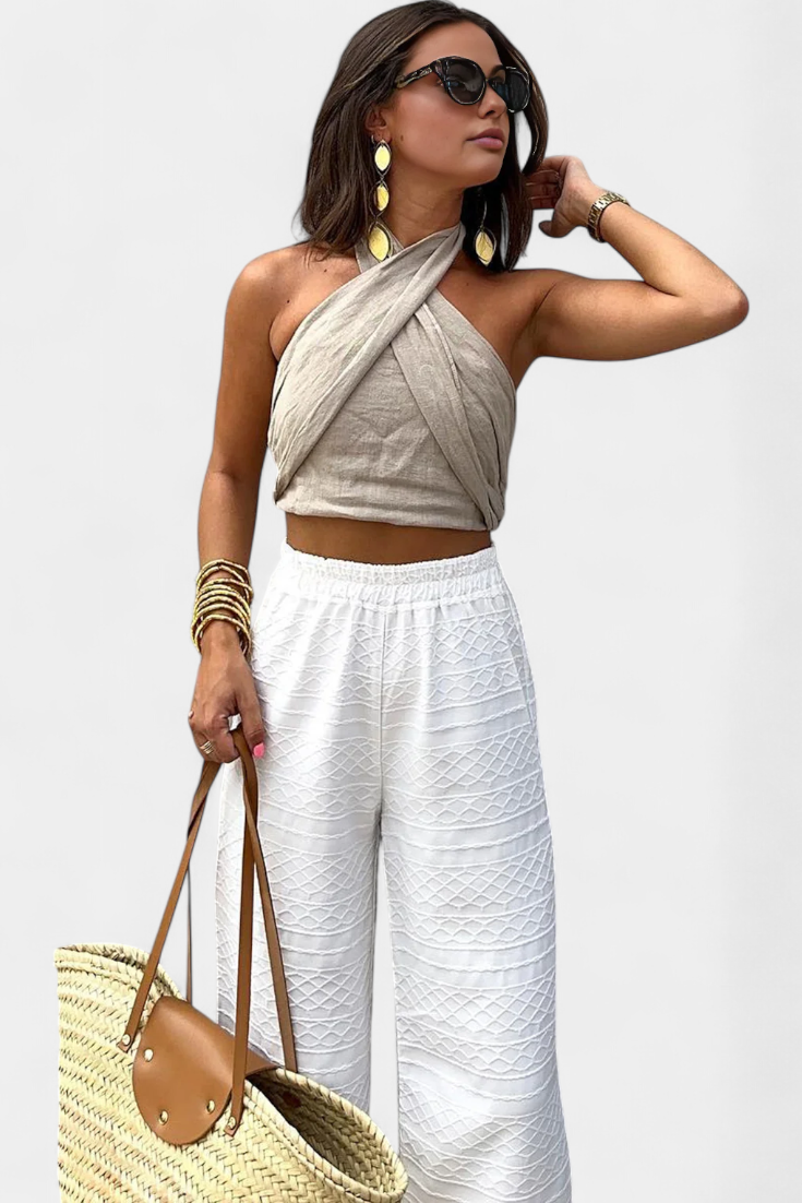 Lena | Top Cruzado sem Costas com Nó e Estilo Halter