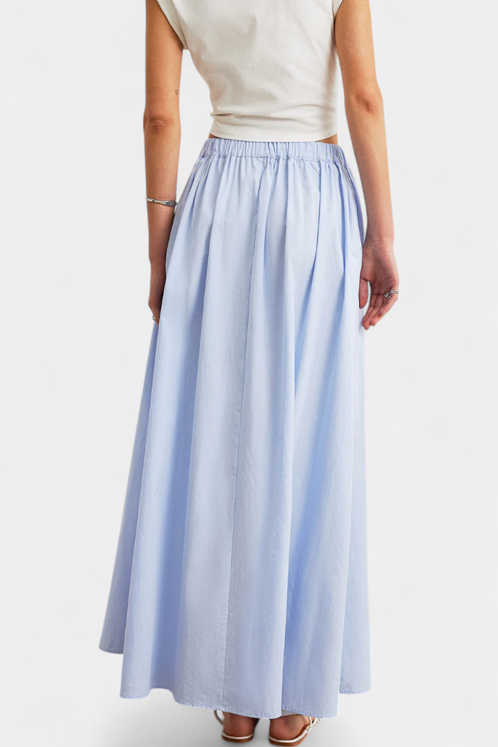 Saias Yora em A com cintura elástica e bolsos