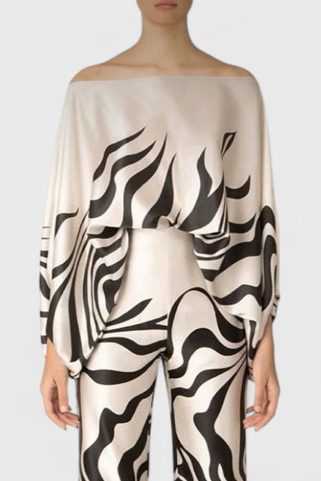 Conjunto Sybella de Duas Peças com Ombros Descobertos e Calças Largas