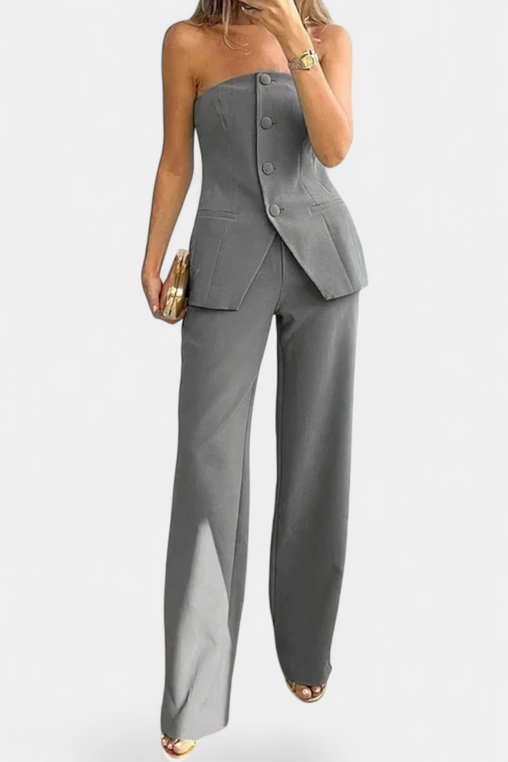 Conjunto de Top e Calças Largas de Estilo Minimalista Ekaterina