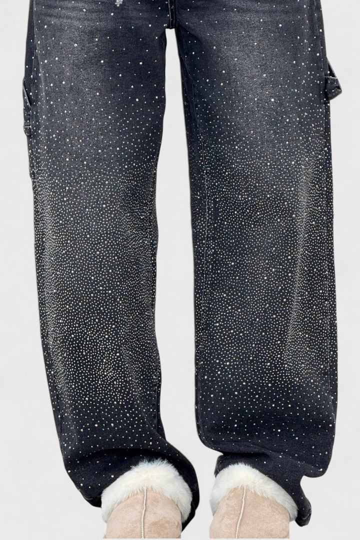 Dariya jeans Cargo Balloon com brilho e aplicações de pedras