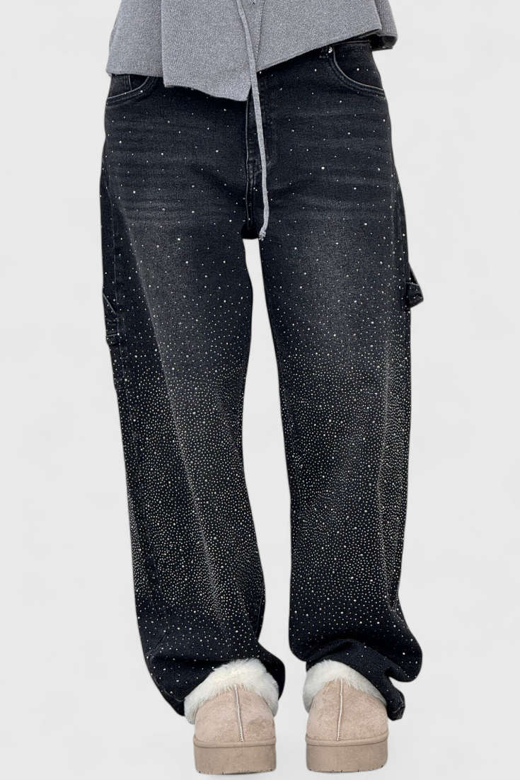 Dariya jeans Cargo Balloon com brilho e aplicações de pedras