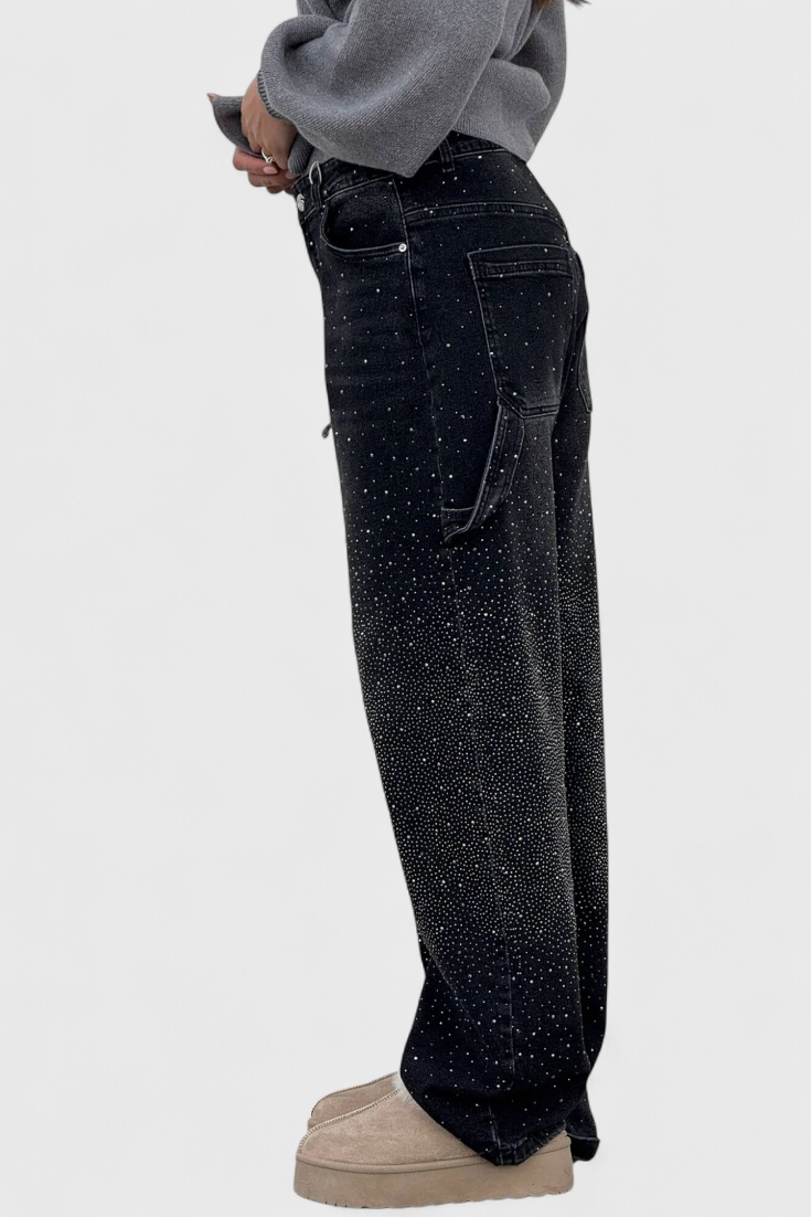 Dariya jeans Cargo Balloon com brilho e aplicações de pedras