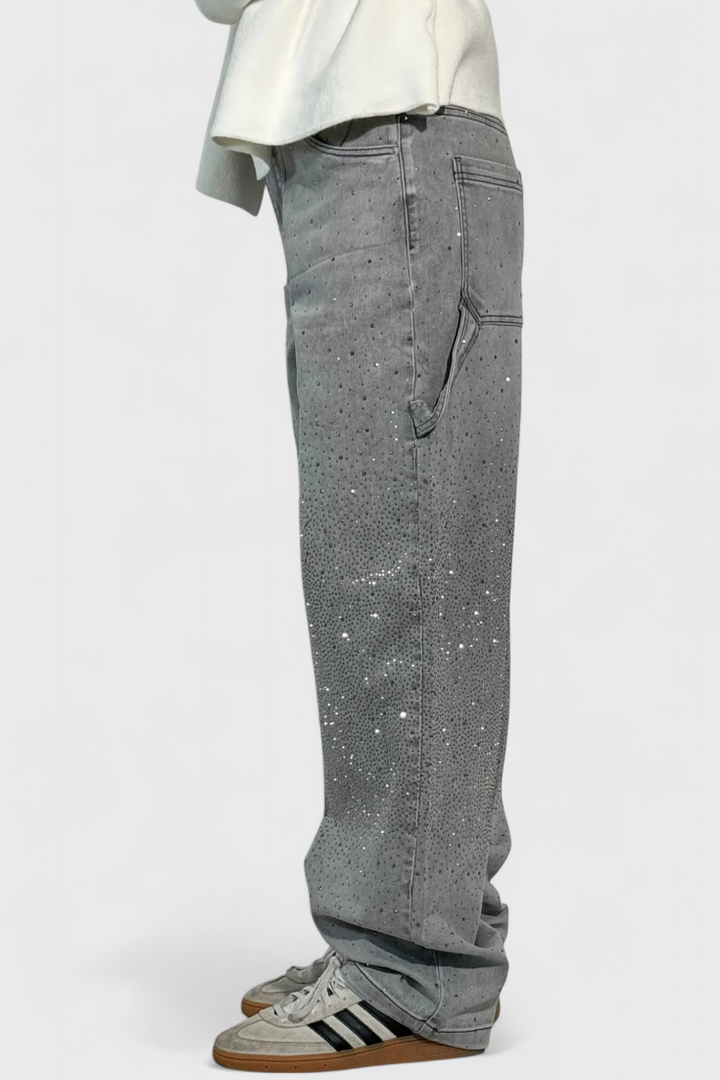 Dariya jeans Cargo Balloon com brilho e aplicações de pedras
