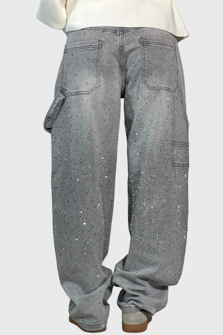 Dariya jeans Cargo Balloon com brilho e aplicações de pedras
