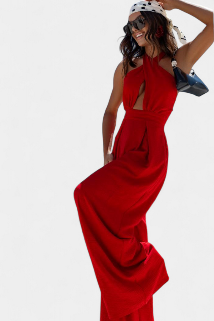 Jessica Mono Halter Cruzado sem Costas e Calças Largas