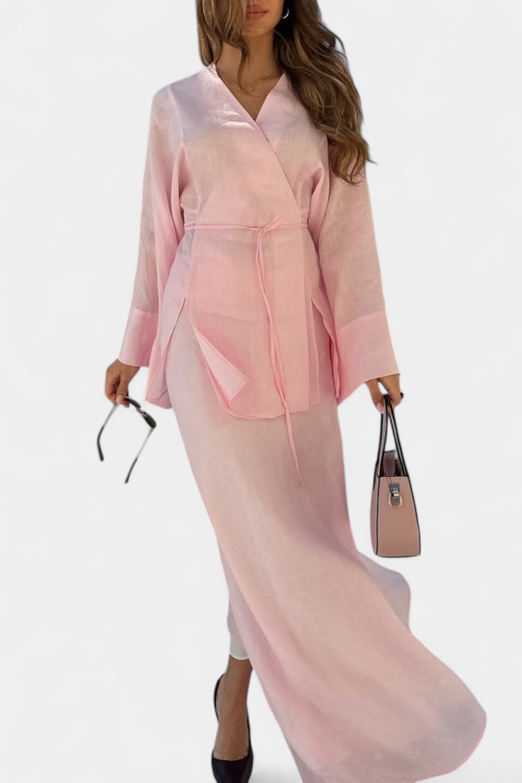 Conjunto Zelda Krekla com Decote em V e Saia com Abertura