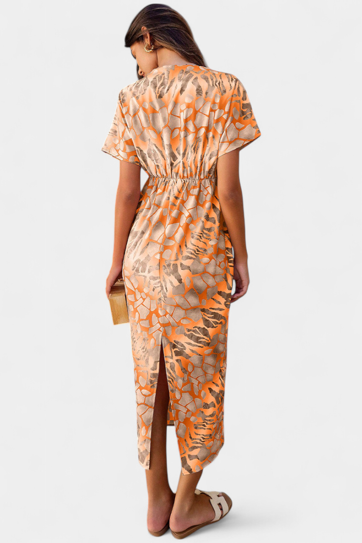 Triana Suknelė su Abstrakčiu Raštu ir V Formos Iškirpte