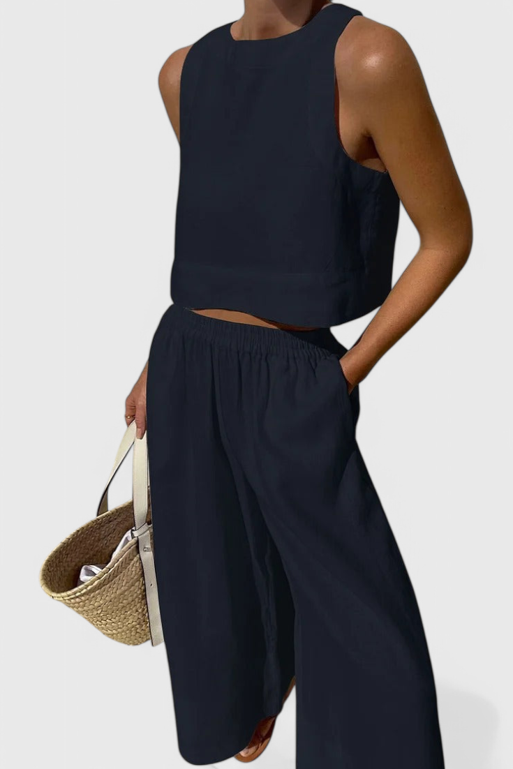 Avelina Minimalizmo Komplektas Iš Lengvos Medvilnės ir Lino