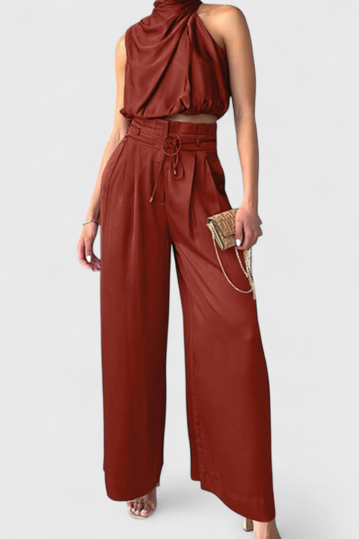 Conjunto Helira de Duas Peças com Top Fluido e Calças Palazzo