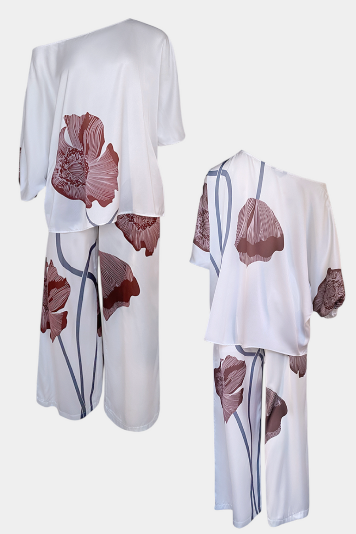 Sybella Dviejų Dalių Gėlių Komplektas su Atviru Petimi ir Tiesiomis Kelnėmis