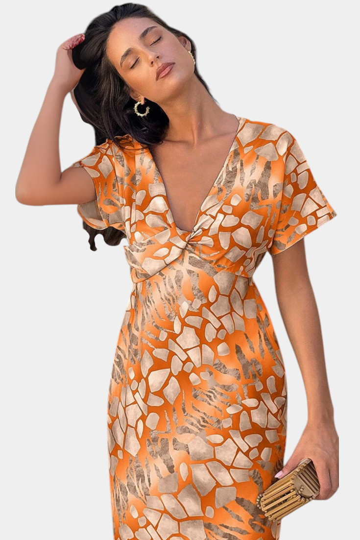 Triana Suknelė su Abstrakčiu Raštu ir V Formos Iškirpte