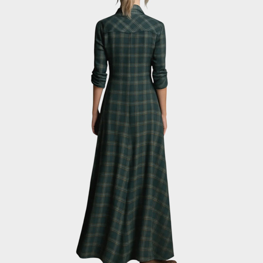 Calipso™ | Vestido de camisa de quadrados verdes longos