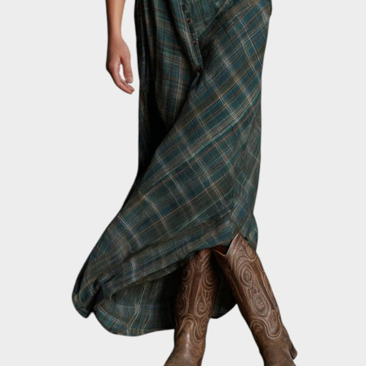 Calipso™ | Vestido de camisa de quadrados verdes longos