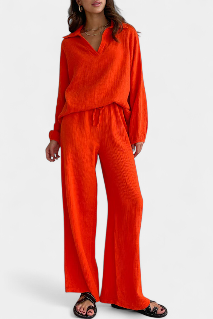 Aya Dviejų Dalių Medvilnės Komplektas su V-formos Iškirpte