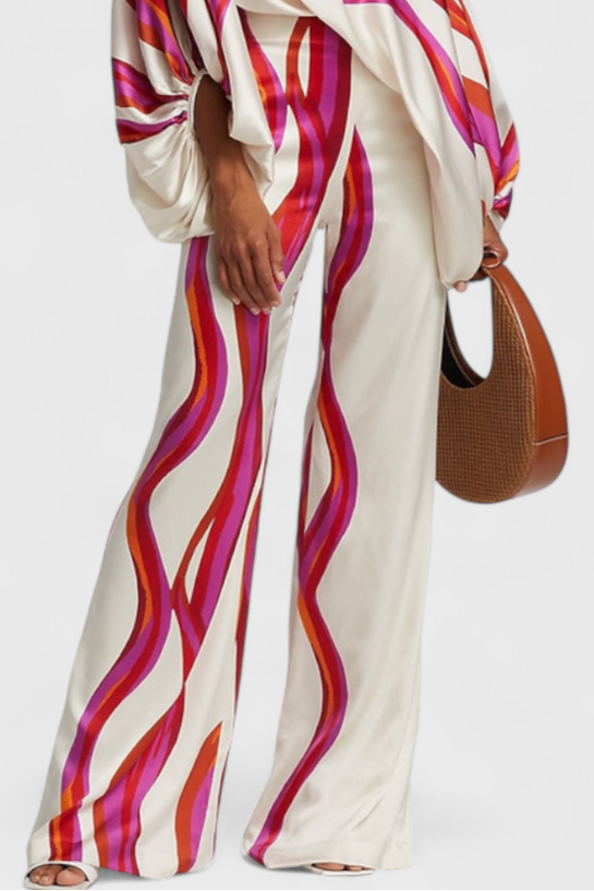 Conjunto Sybella de Duas Peças com Ombros Descobertos e Calças Largas com Padrão