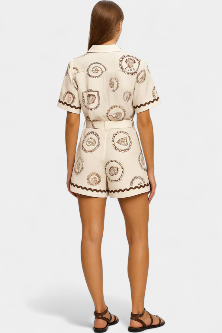 T-shirt Mono com Conchas do Mar e Botões