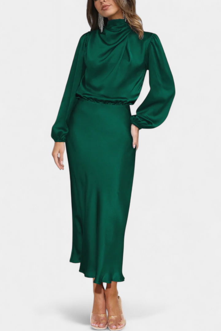 Cecila Maxi Suknelė su Aukštu Apykakle ir Gėlių Detalėmis