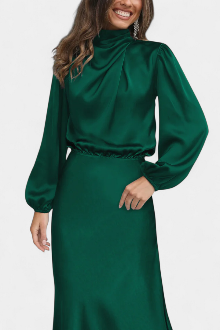 Cecila Maxi Suknelė su Aukštu Apykakle ir Gėlių Detalėmis