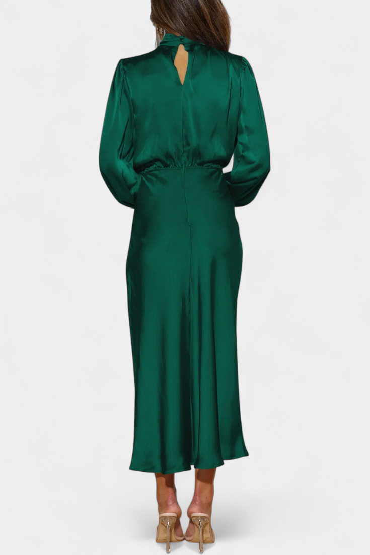 Cecila Maxi Suknelė su Aukštu Apykakle ir Gėlių Detalėmis