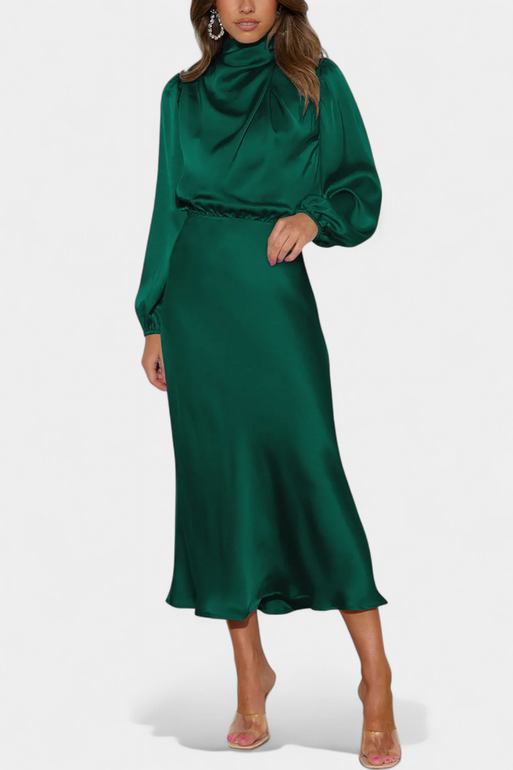 Cecila Maxi Suknelė su Aukštu Apykakle ir Gėlių Detalėmis