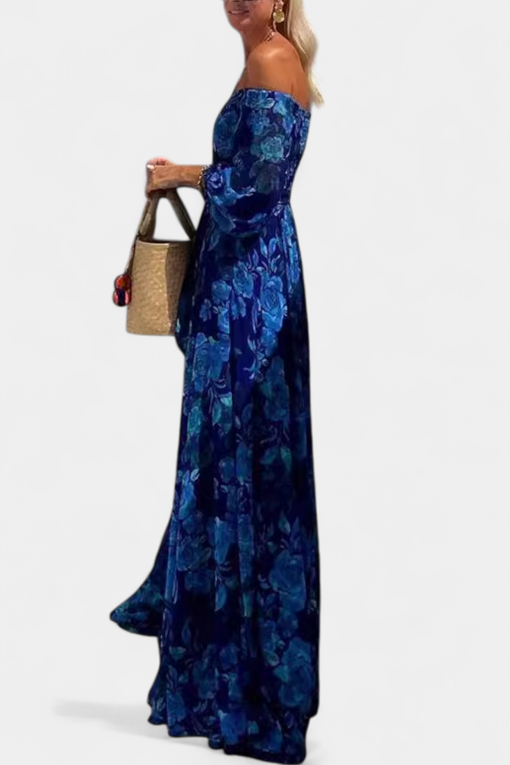 Vestido Davina com Ombros Descobertos e Padrão de Flores Romântico