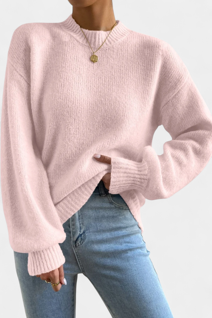 Emilia | Pulôver de Gola Redonda com Mangas Puff