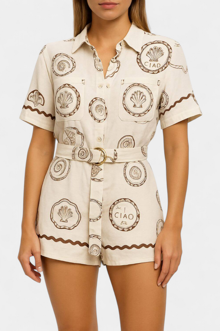 T-shirt Mono com Conchas do Mar e Botões