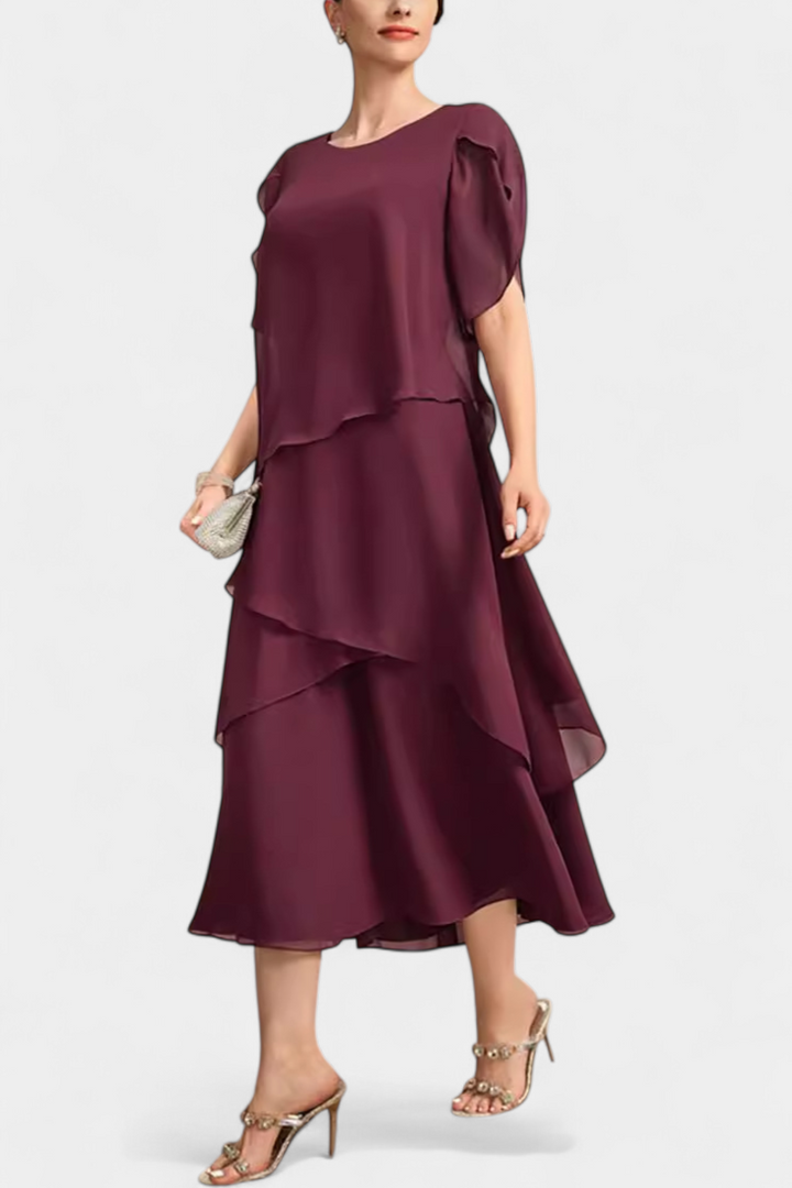 Cornelia Asimetrinė Chiffon Suknelė su Plūstančiu Siluetu