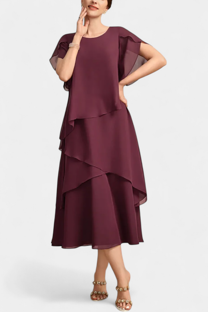 Cornelia Asimetrinė Chiffon Suknelė su Plūstančiu Siluetu