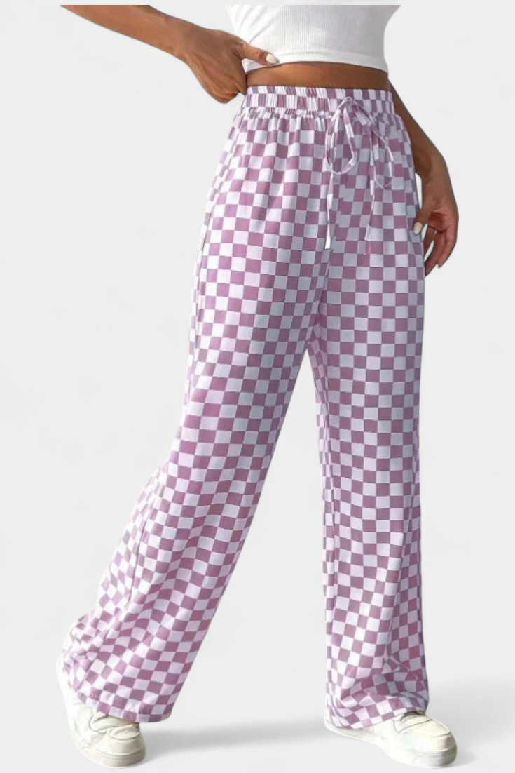 Calças de Pernas Largas Hilaria Platas com Quatro Linhas