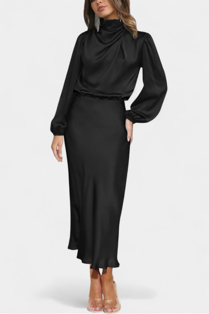 Cecila Maxi Suknelė su Aukštu Apykakle ir Gėlių Detalėmis