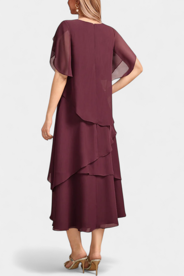 Cornelia Asimetrinė Chiffon Suknelė su Plūstančiu Siluetu