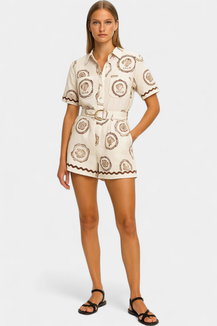 T-shirt Mono com Conchas do Mar e Botões