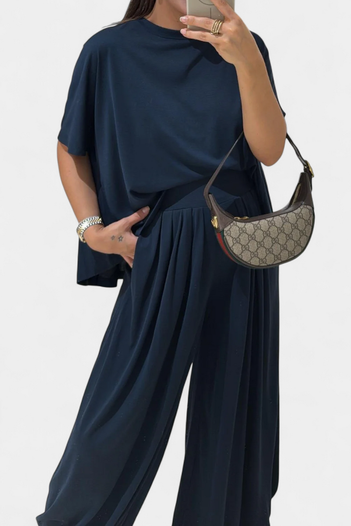 Trista Atostogų Komplektas su Minkštu Topu ir Plačiomis Kelnėmis