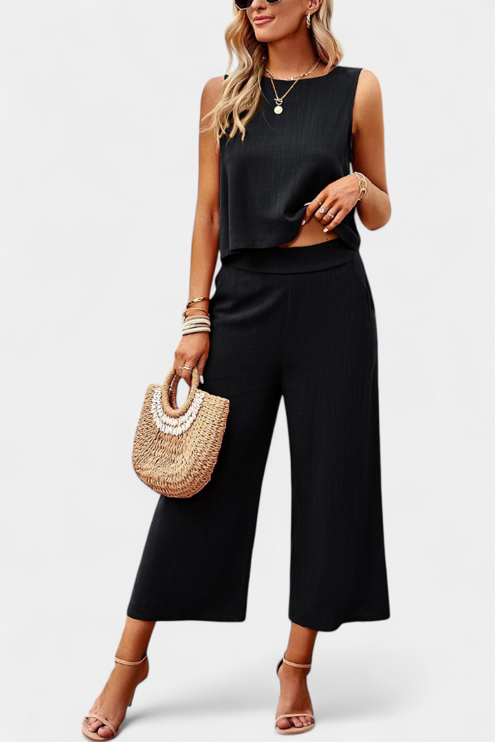 Lavinia Boho komplektas iš lino ir medvilnės topu ir šortais